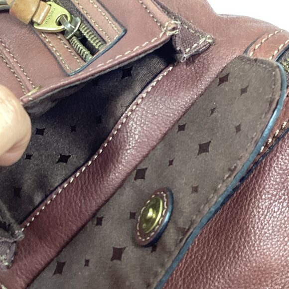 Fossil Brown Leather Morgan Traveler Crossbody Messenger Bag Purse - Picture 7 of 15